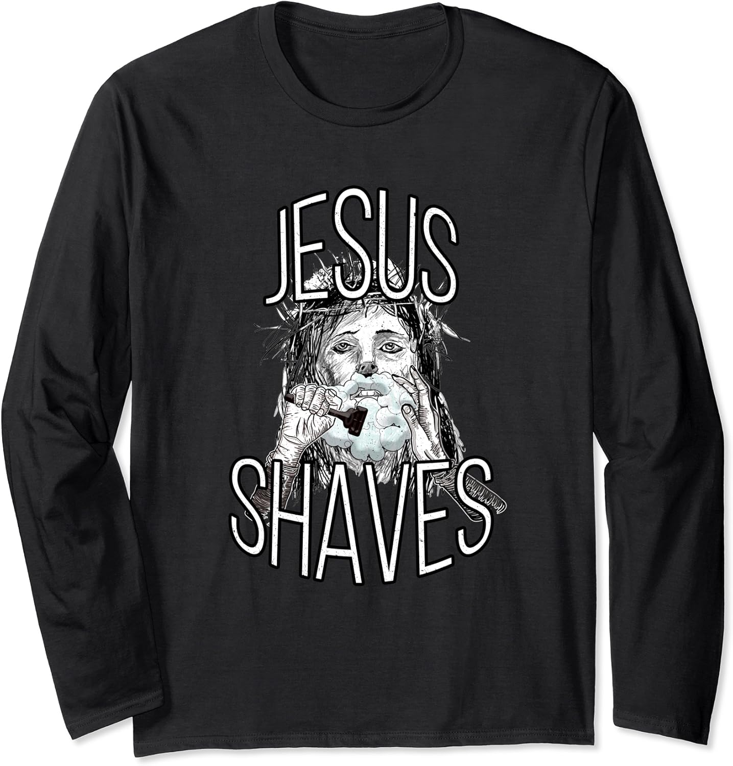 Funny Jesus Shaves Illustration Punny Humor Langarmshirt Amazon.de